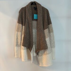 Faith & Zoe Eyelash Open Front Cardigan NWT Size  XXL Brown/Tan/Cream